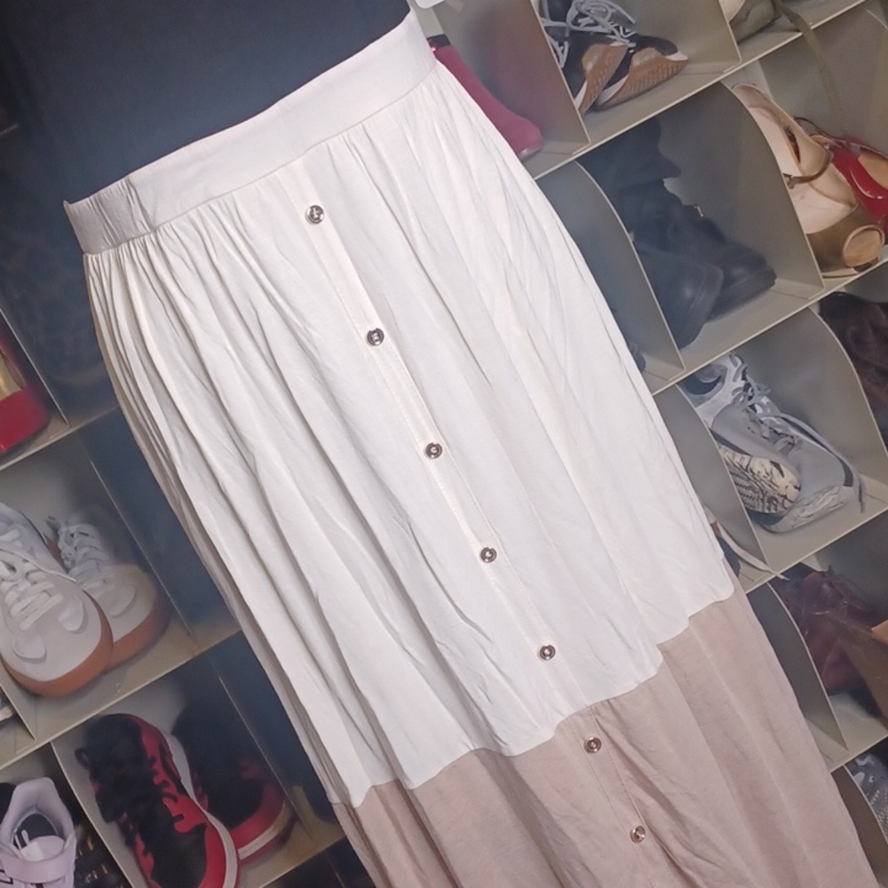 Charming Charlie Two-Tone Button-Front Maxi Dress - White & Beige - Picture 2 of 7